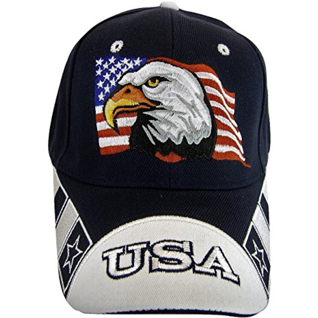 USA Men's Patriotic Eagle Adjustable Baseball Cap (USA Front Navy)