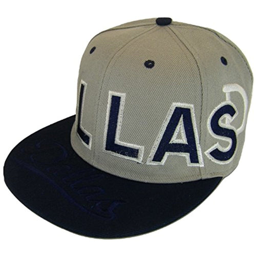 Dallas D Bold Text & Cursive Script Adjustable Snapback Baseball Cap (Gray/Navy)