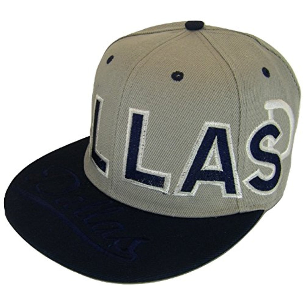 Dallas D Bold Text & Cursive Script Adjustable Snapback Baseball Cap (Gray/Navy)