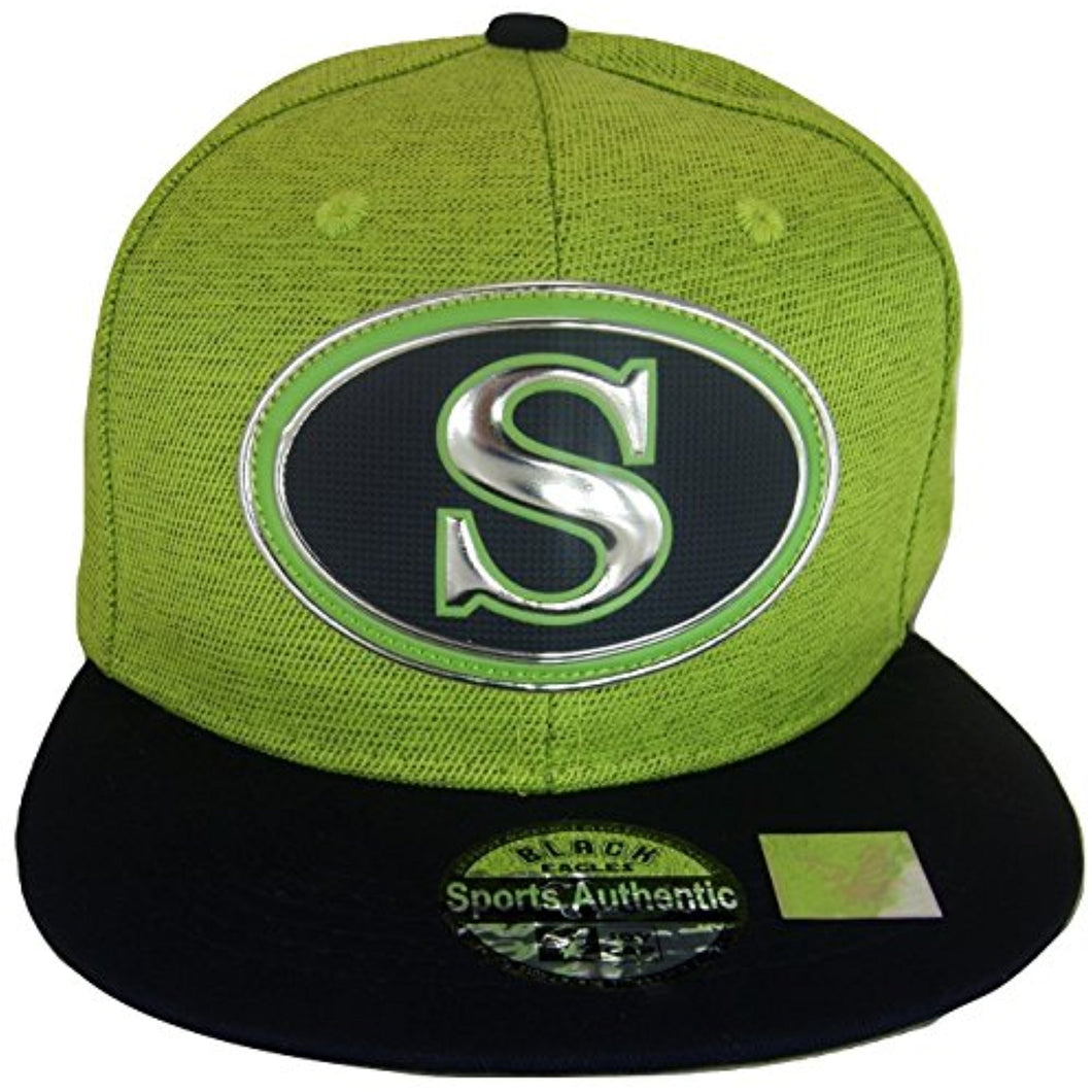 Seattle S Oval Style Cotton Adjustable Snapback Baseball Cap (Lime/Navy)