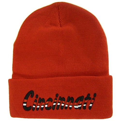 Cincinnati Adult Size Wavy Script Winter Knit Beanie Hat (Red)