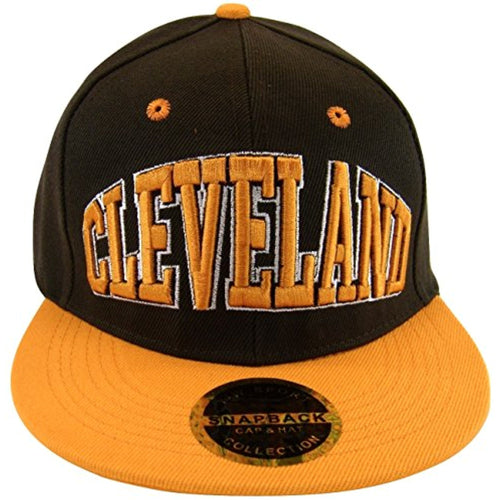 Cleveland Crowned Lettering Men's Adjustable Snapback Baseball Caps (Brown/Orange)