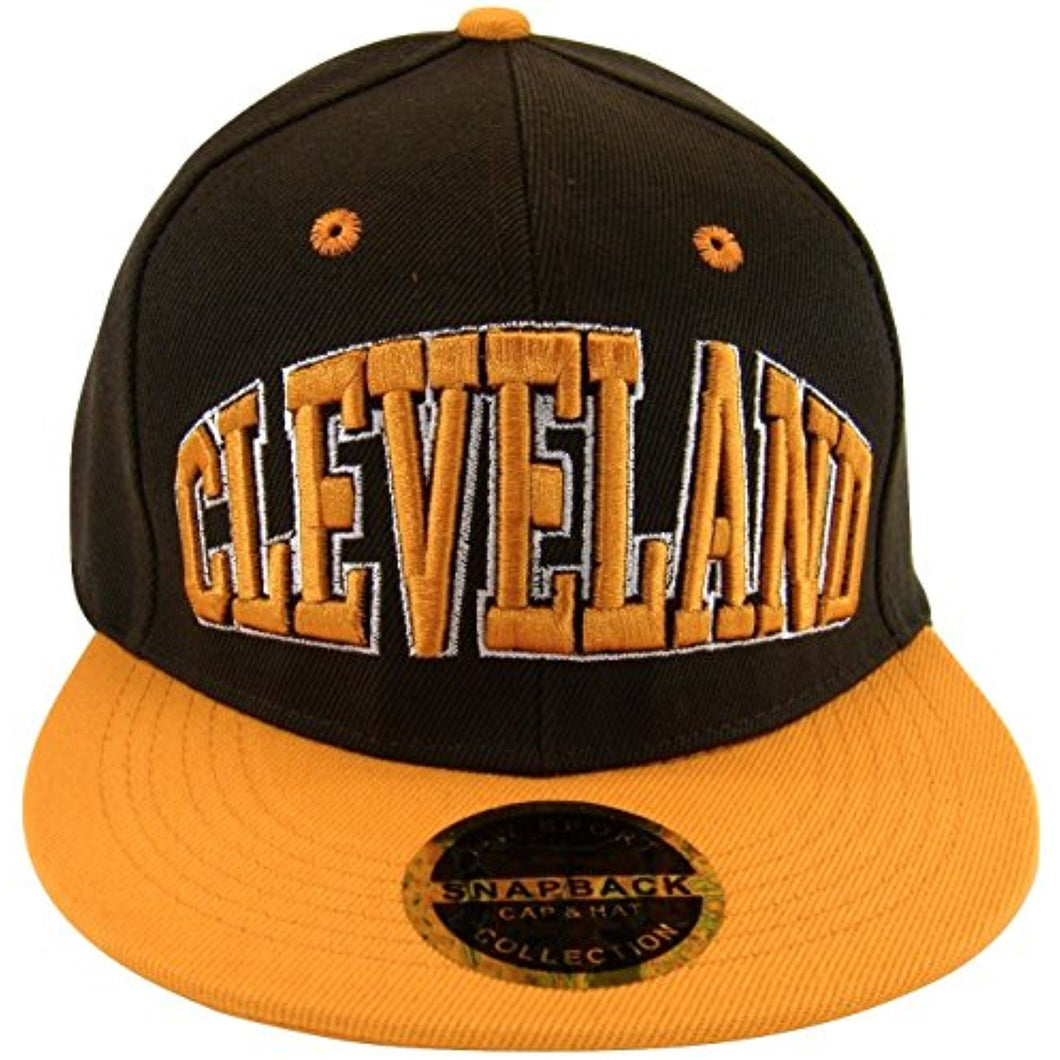 Cleveland Crowned Lettering Men's Adjustable Snapback Baseball Caps (Brown/Orange)
