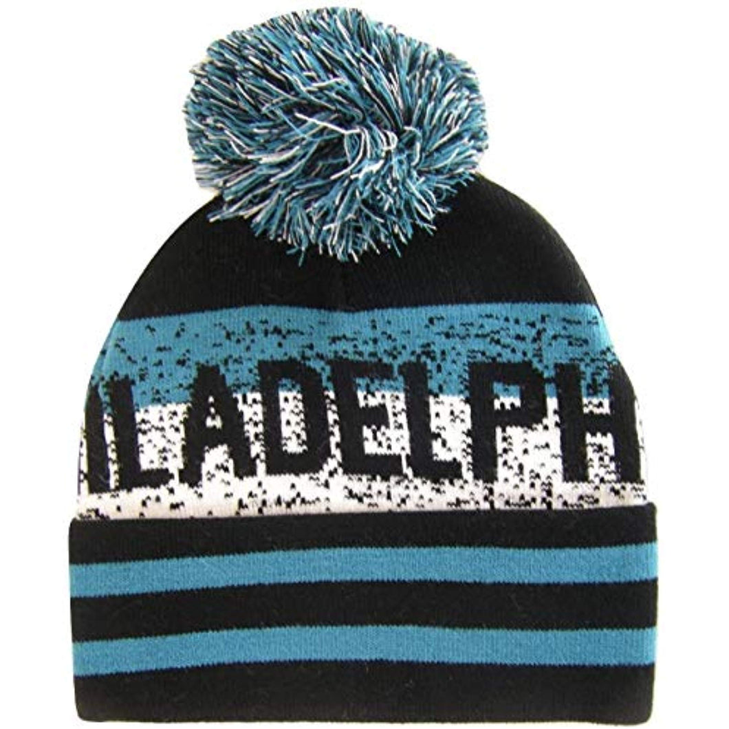 Philadelphia Pixelated Adult Size Winter Knit Pom Beanie Hat (Black/Green)