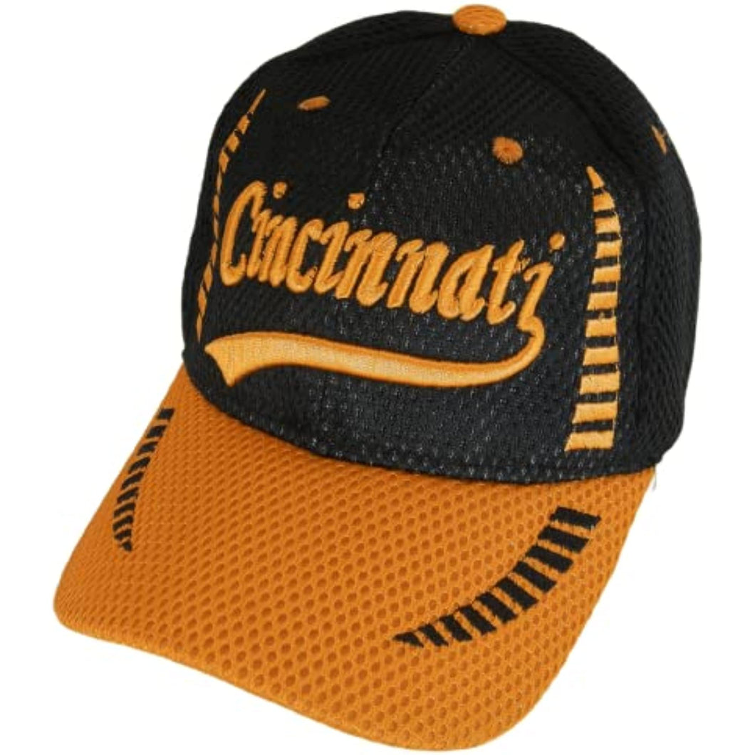 Cincinnati Men's Summer Mesh Adjustable Baseball Cap (Black/Orange)