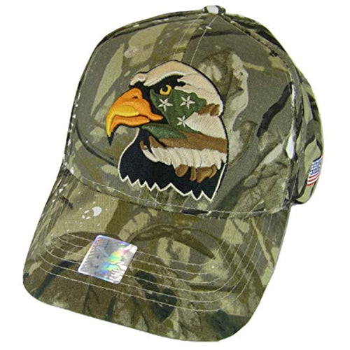 Patriotic Eagle USA Flag Side Panel Cotton Adjustable Baseball Cap (Hunting Camo)