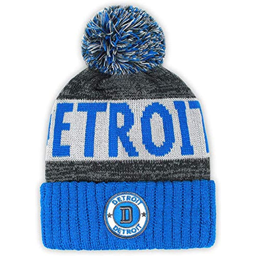 Detroit Men's Winter Knit Landmark Patch Pom Beanie (Powder Blue/Light Gray)