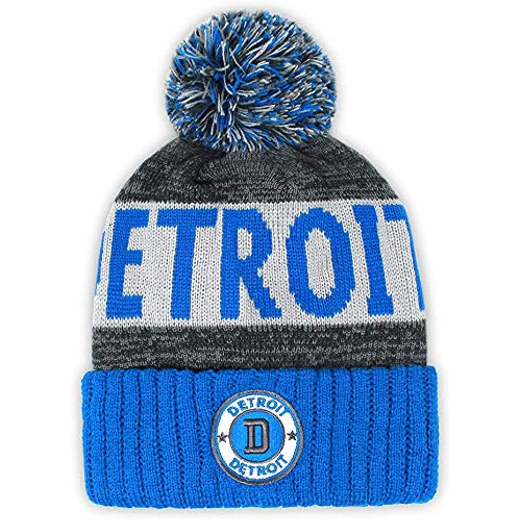 Detroit Men's Winter Knit Landmark Patch Pom Beanie (Powder Blue/Light Gray)