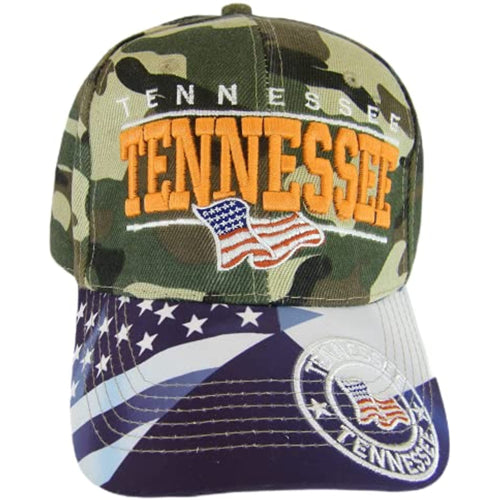 Tennessee Seal and American Flag Adjustable Baseball Cap (Military camo)