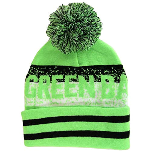 Green Bay Pixelated Adult Size Winter Knit Pom Beanie Hat (Neon Green/Black)