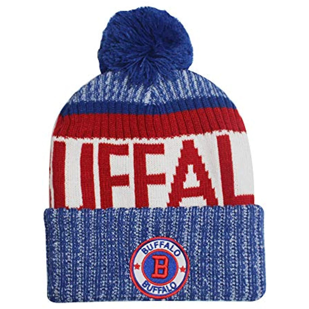 Buffalo Men's Winter Knit Original Pom Beanie (Royal/Red)