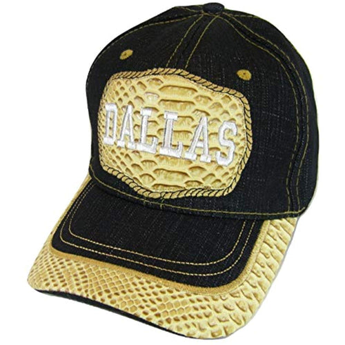 Dallas Adult Size Patch Style Black Denim Adjustable Baseball Cap (Cream)