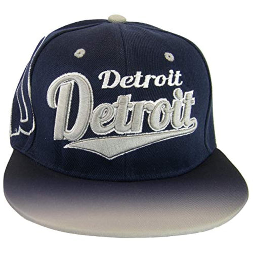 Detroit Fade Top Printed Bill Adjustable Snapback Baseball Cap (Navy/Gray)