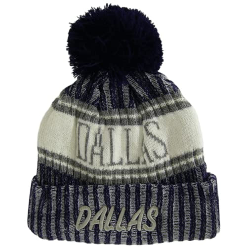 Dallas Plush Lined Embroidered Winter Knit Pom Beanie Hat (Navy)