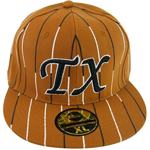 Texas Men's Fitted Flat Brim Baseball Caps (Orange Pinstripe, X-Large)