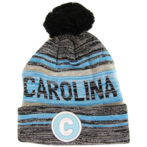 Carolina C Patch Fade Out Cuffed Knit Winter Pom Beanie Hat (Black/Aqua)