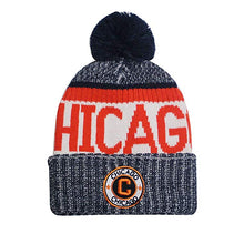 Chicago Men's Winter Knit Landmark Patch Pom Beanie (Navy/Orange)