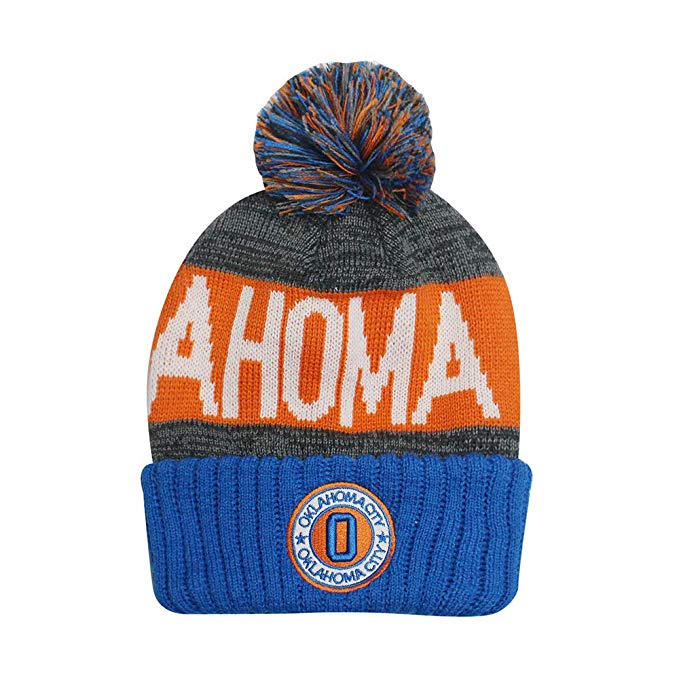 Oklahoma City Men's Winter Knit Landmark Patch Pom Beanie (Blue/Orange)