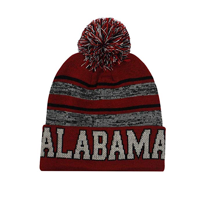 Alabama Men's Blended Stripe Winter Knit Pom Beanie Hat (Crimson/Gray)