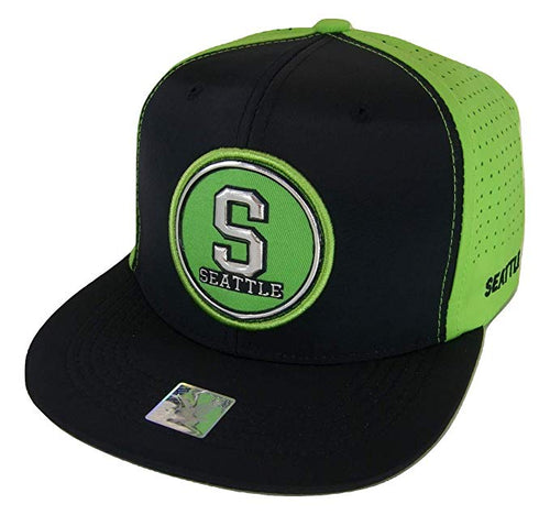 Seattle Men's Patch Style Breathable Snapback Baseball Cap (Navy/Lime)