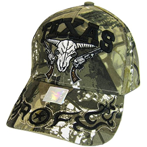 Texas Skull Guns & Flames Men's Adjustable Baseball Cap (Camouflage)