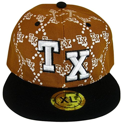 Texas Men's Fitted Flat Brim Baseball Caps (TX All Over Orange/Black, X-Large)