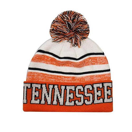 Tennessee Men's Blended Stripe Winter Knit Pom Beanie Hat (Orange/White)