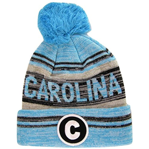 Carolina C Patch Fade Out Cuffed Knit Winter Pom Beanie Hat (Aqua/Black)