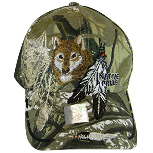 Native Pride Wolf & Feather Cap with Shadow Men's Adjustable Baseball Cap (Camouflage)