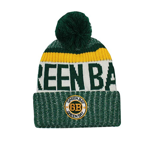 Green Bay Men's Winter Knit Landmark Patch Pom Beanie (Green/Gold)