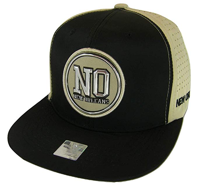 New Orleans Men's Patch Style Breathable Snapback Baseball Cap (Black/Khaki)