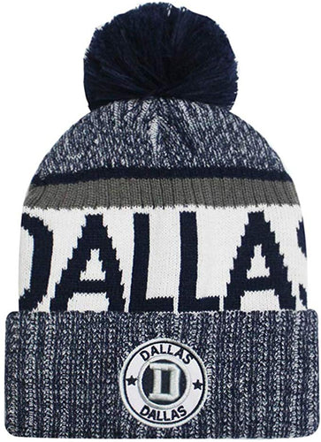 Dallas Texas D Circle Patch Ribbed Cuff Knit Winter Pom Beanie (Navy)