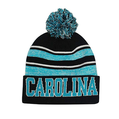 Carolina Men's Blended Stripe Winter Knit Pom Beanie Hat (Black/Teal)