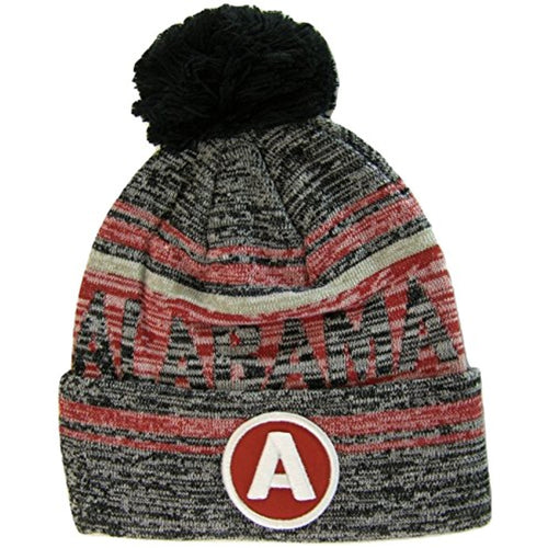 Alabama A Patch Fade Out Cuffed Knit Winter Pom Beanie Hat (Black/Crimson)