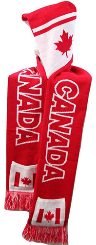 Canada Warm One-Piece Reversible Color Knit Hood Scarf Red/White