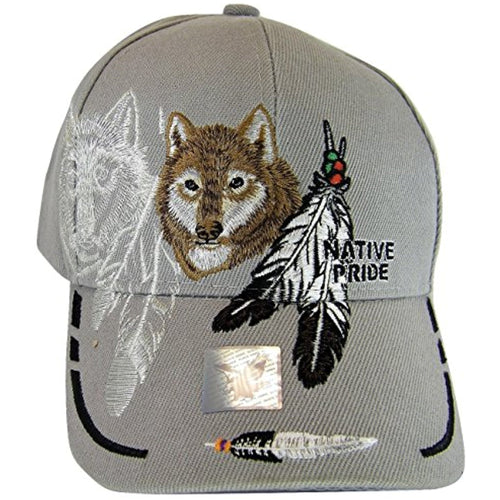 Native Pride Wolf & Feather Cap with Shadow Men's Adjustable Baseball Cap (Gray)