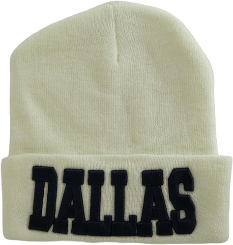 Dallas Adult Size Winter Knit Cuffed Beanie Hat (White/Navy)