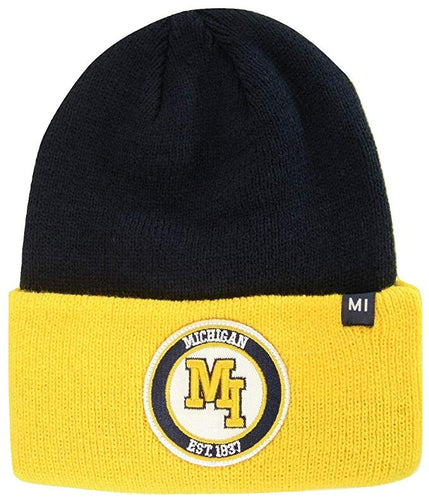 Michigan Mi Patch Cuff Knit Winter Beanie Hat (Navy/Gold)