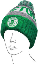 Boston Men's Winter Knit Landmark Patch Pom Beanie (Green/Gray)