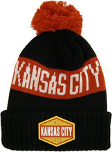 Kansas City Winter Knit 3D Rubber Patch Pom Beanie Hat (Black/Red/Gold)