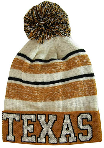 Texas Men's Blended Stripe Winter Knit Pom Beanie Hat (Burnt Orange/White)