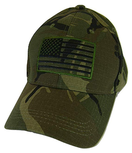 Embroidered American Flag Camouflage Cotton Adjustable Baseball Cap (Military Camo)