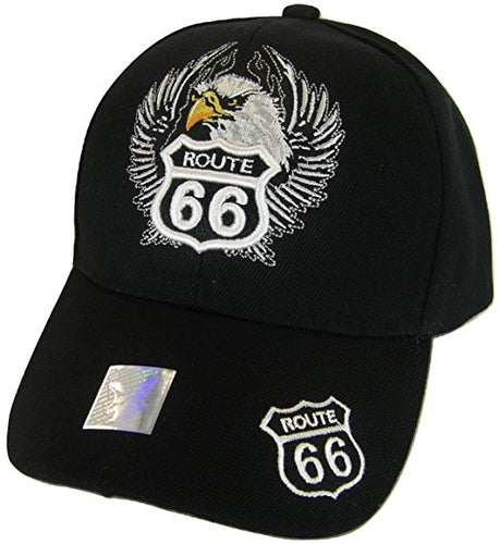 USA Men's Patriotic Eagle & Route 66 Adjustable Baseball Cap (Black)
