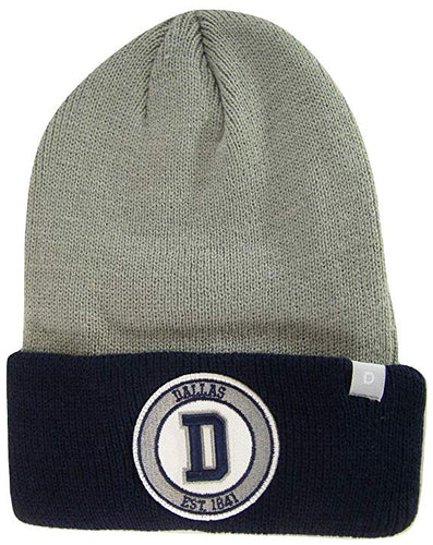 Dallas Texas D Patch Cuff Knit Winter Beanie Hat (Gray/Navy)