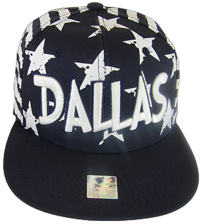 Dallas Texas Large Star Cotton Adjustable Snapback Baseball Cap (Stars Navy)