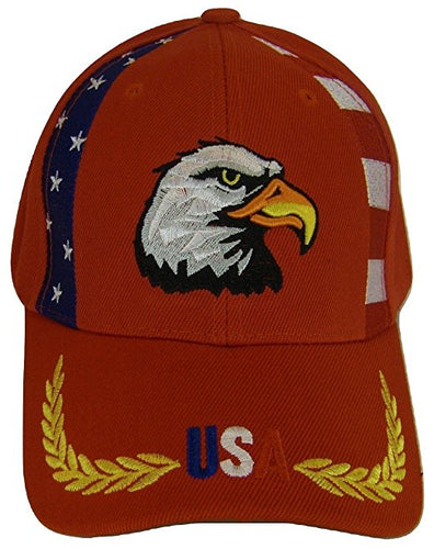 USA Men's Patriotic Eagle Adjustable Baseball Cap (RWB Piping Red)