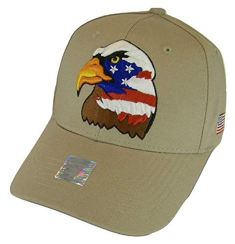 Patriotic Eagle USA Flag Side Panel Cotton Adjustable Baseball Cap (Khaki)