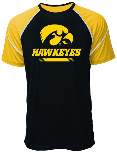 NCAA Iowa Hawkeyes Men's Contrast Stitch Tee, Black/Gold