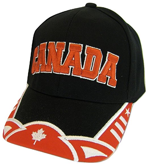 Canada Men's Small Stars 2-Tone Adjustable Baseball Cap (Black/Red)