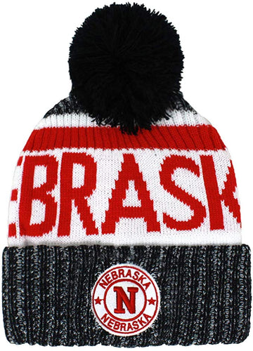 Nebraska Men's Winter Knit Landmark Patch Pom Beanie (Red)